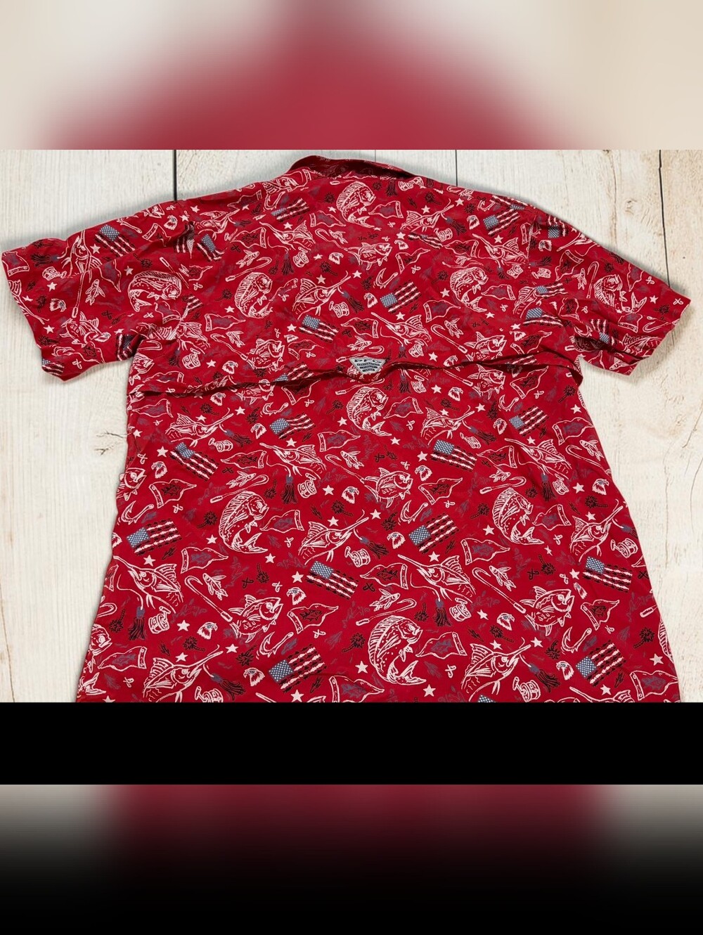 Columbia PFG Bahama Shirt Men's Large Red Patriotic Fishing Button Up Fish USA - Picture 2 of 5